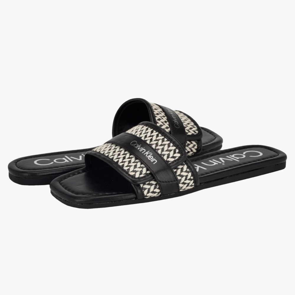 Calvin Klein Black and Cream Patterned Sandals - Picture 2 of 5